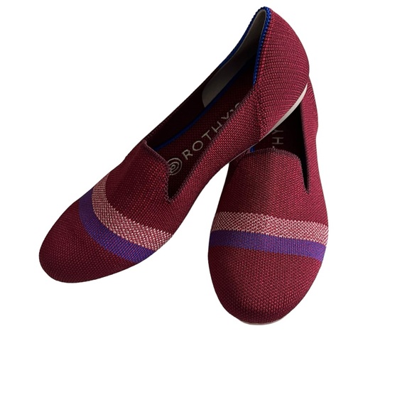 New Retired Rothy’s The Loafer Garnet Red Reflective Stripe Flats Round Toe - Picture 1 of 11